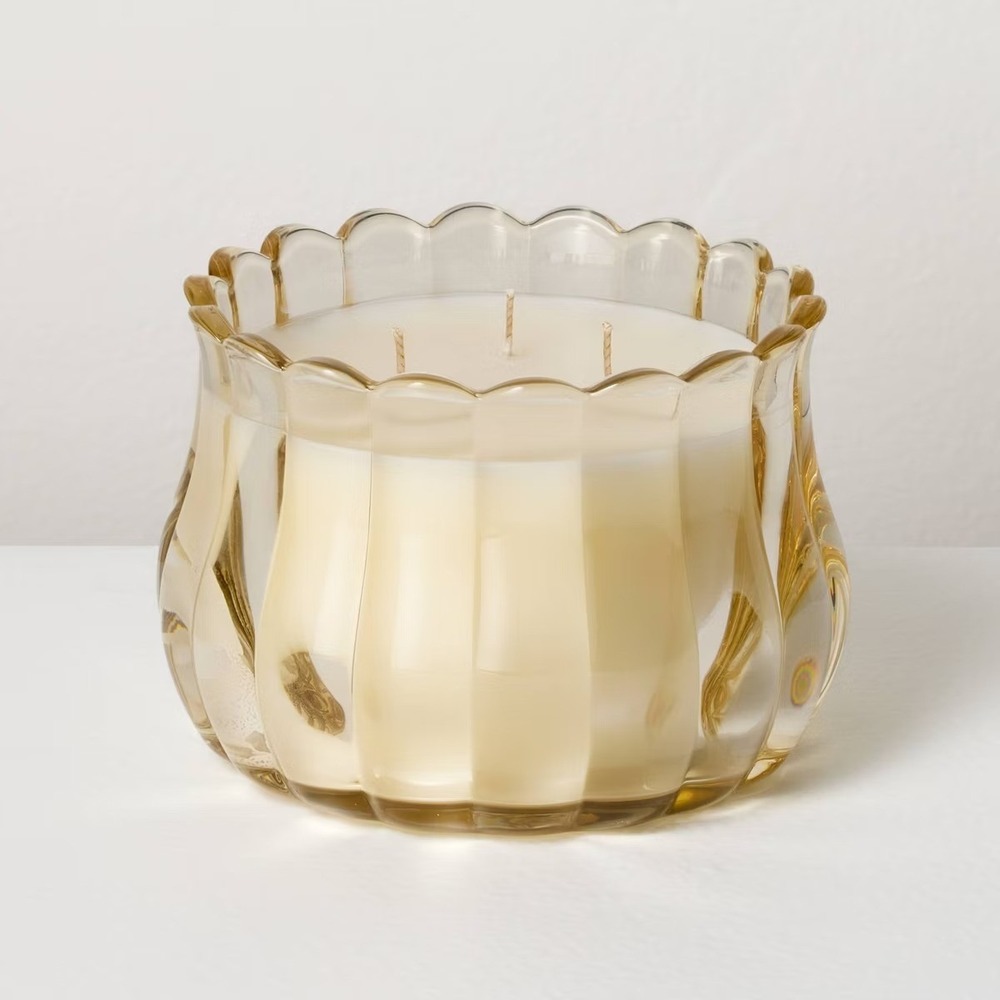 3 Wick Medium Scalloped Glass Salted Honey Jar Candle - Hearth & Hand Magnolia